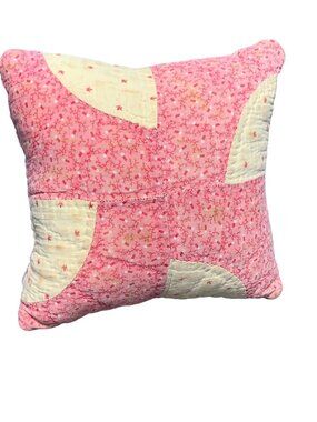 Handmade Pink & White Patchwork Quilted Pillow